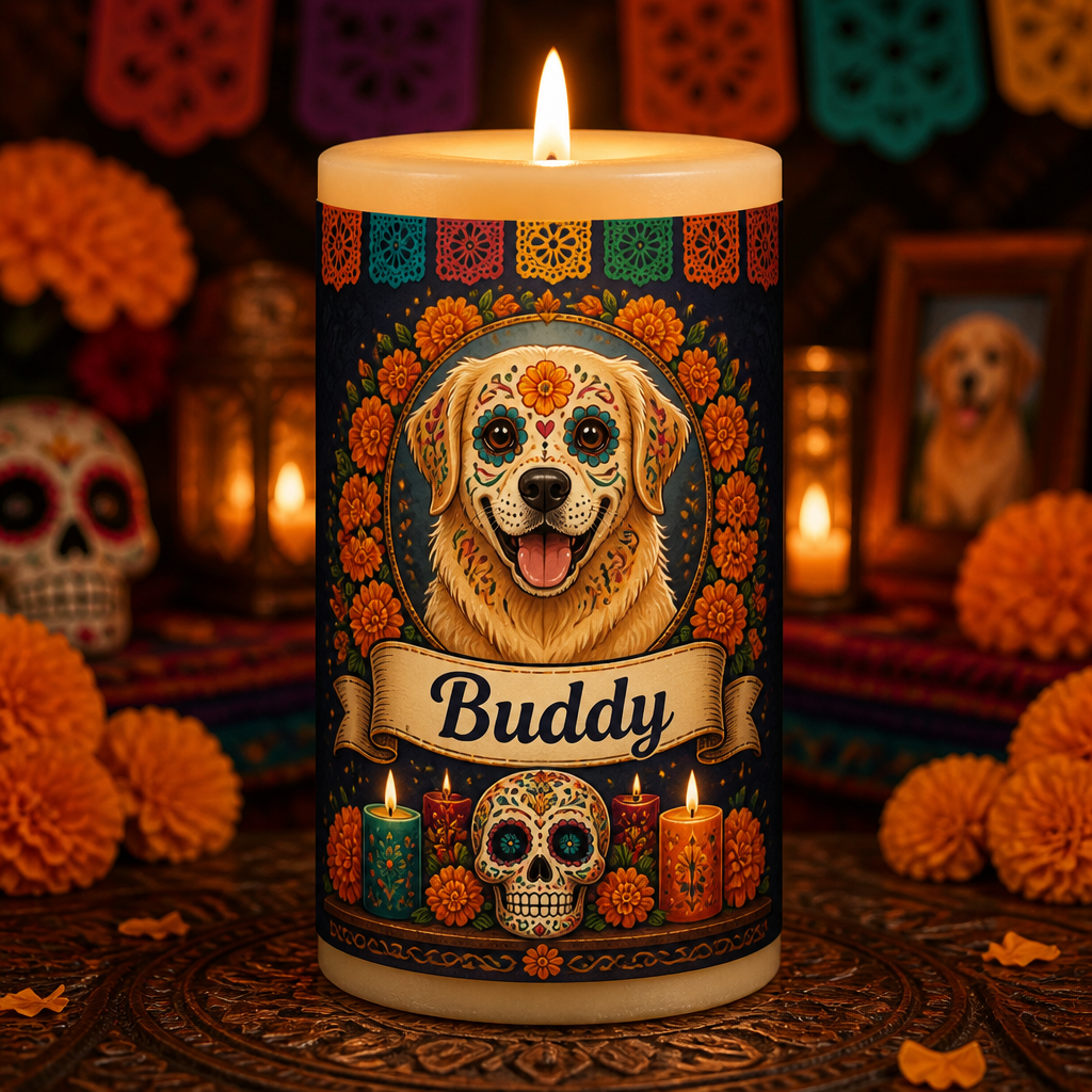 Day of the Dead Pet Candle – Upload Photo to Calavera Art with Name - Personalized Candle ed7b4399-7010-4071-add0-af463ef1ba8b.png