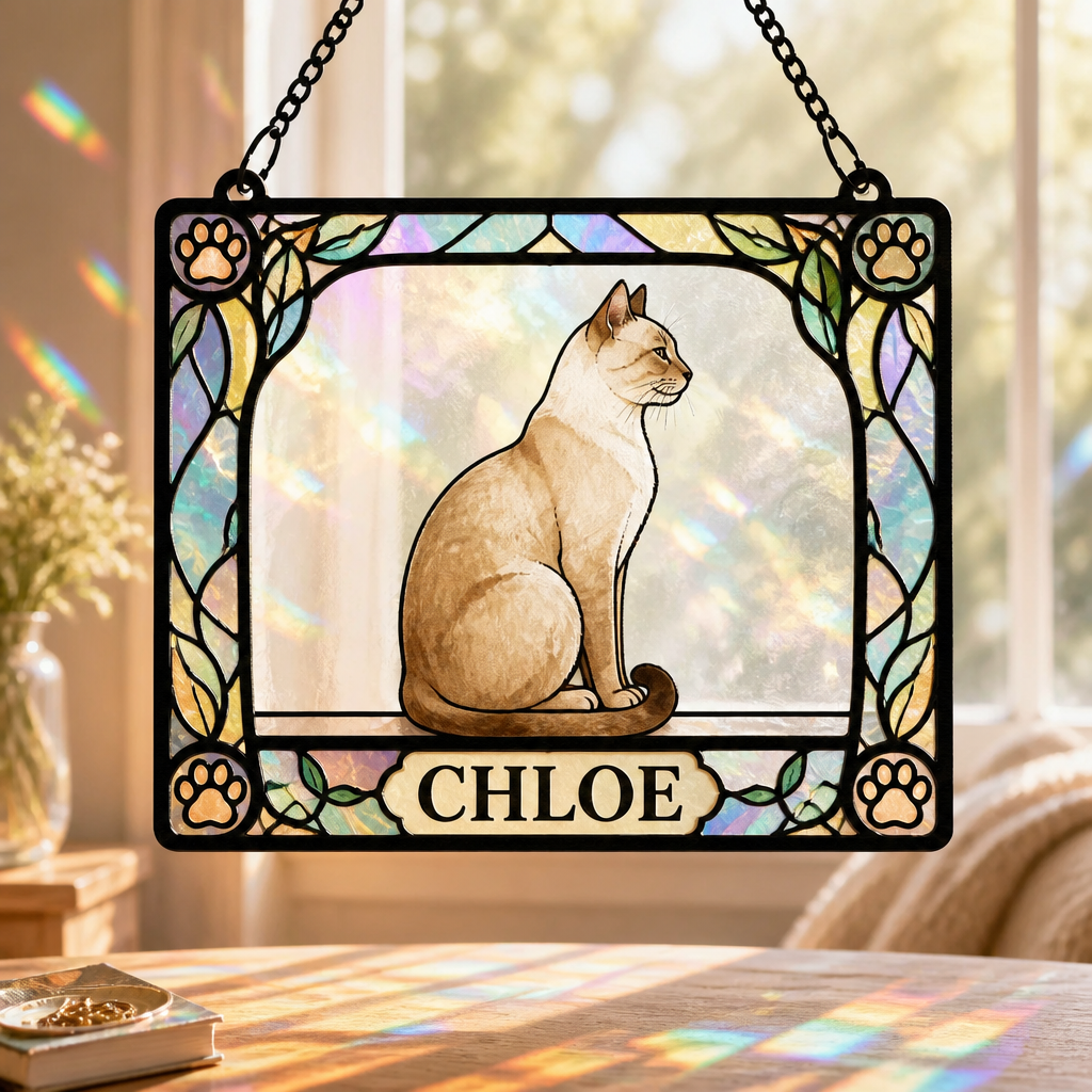 Personalized Cat Stained-Glass Suncatcher – Art Nouveau Frame - Personalized Rectangle Stained Glass Suncatcher (PW) ed930080-198e-4bf3-abc0-5a135b18ec89.png