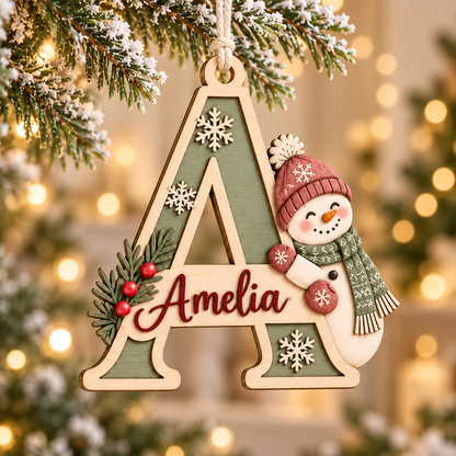 Personalized Initial Wooden Ornament, Snowman Christmas Decoration, Custom Name Letter, Rustic Holiday Keepsake ed93c00f-f1b9-40b3-96de-2f00d5461795-c3edd162-3fb4-40f3-a67c-a5e9d7b17638.png