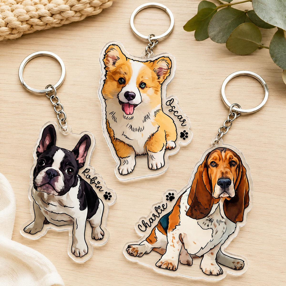 Custom Pet Portrait KeyChain: Personalized Dog Photo Gift