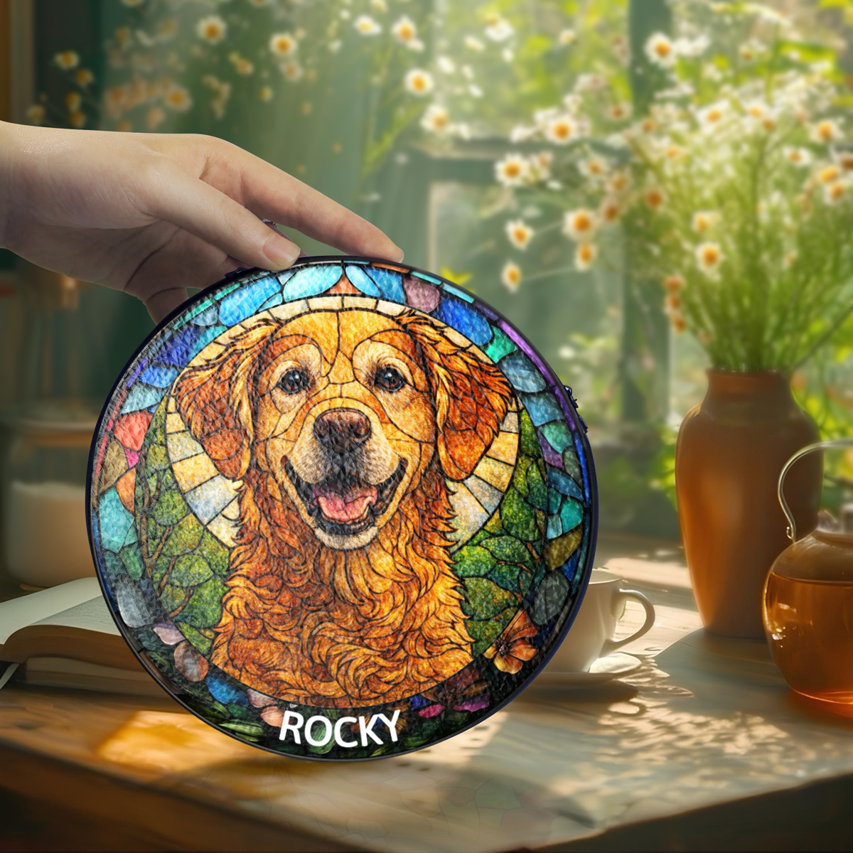 Custom Photo Portrait Dog Cat Family - Personalized Stained Glass Window Hanging Suncatcher ed.png