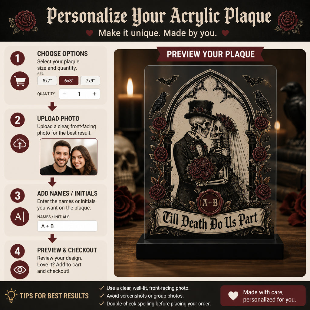 Gothic Skeleton Couple Acrylic Plaque — Till Death Do Us Part (Monogram) - Personalized Acrylic Plaque edb41b41-11d9-4a7e-95f6-15a1fa9fca52.jpg