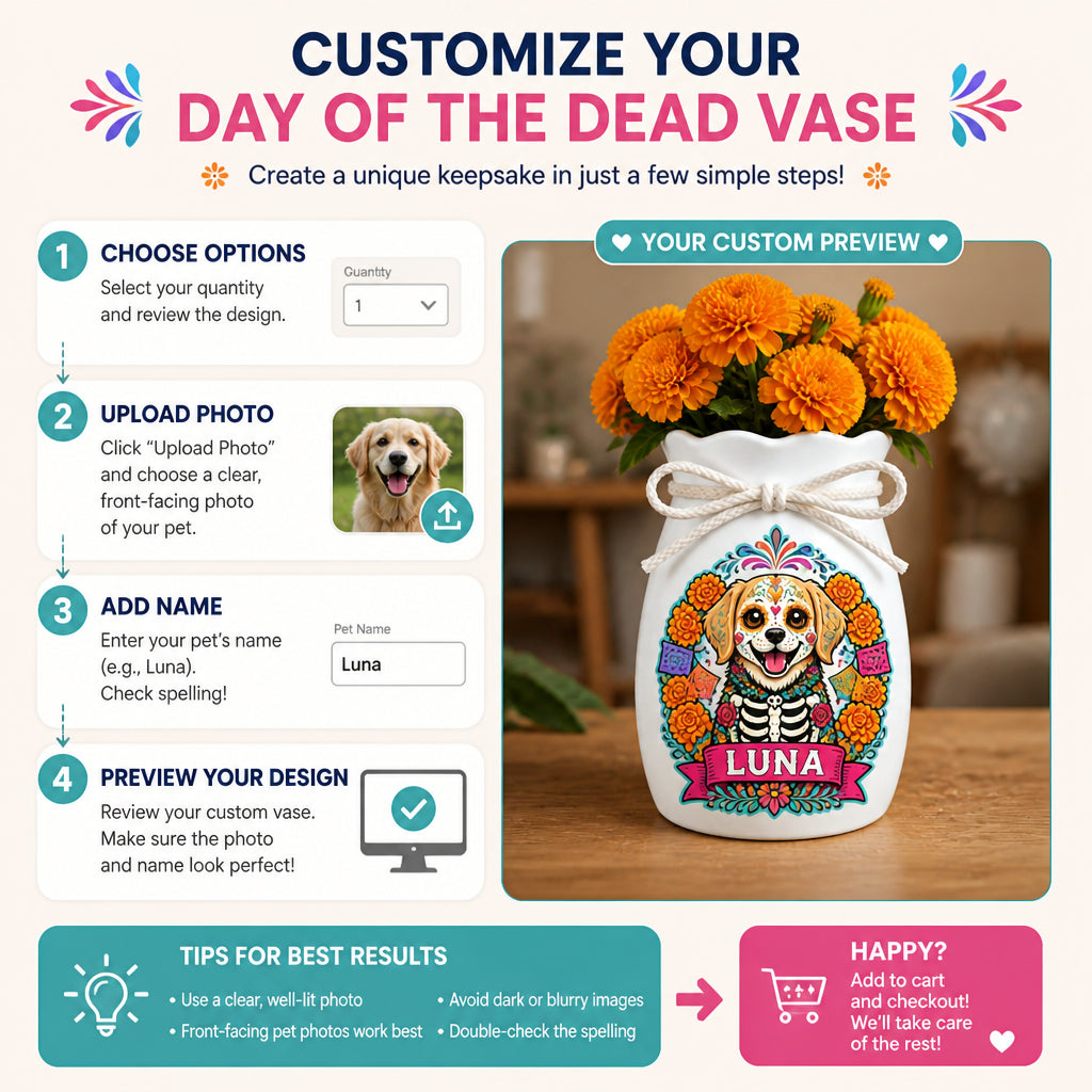 Custom Day of the Dead Pet Portrait Vase – Photo to Calavera Art with Name - Personalized Plant Pot & Vase edb95067-7d58-49c2-b5dd-3cc67ab515f8.jpg