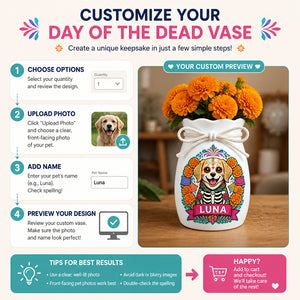 Custom Day of the Dead Pet Portrait Vase – Photo to Calavera Art with Name - Personalized Plant Pot & Vase edb95067-7d58-49c2-b5dd-3cc67ab515f8.jpg