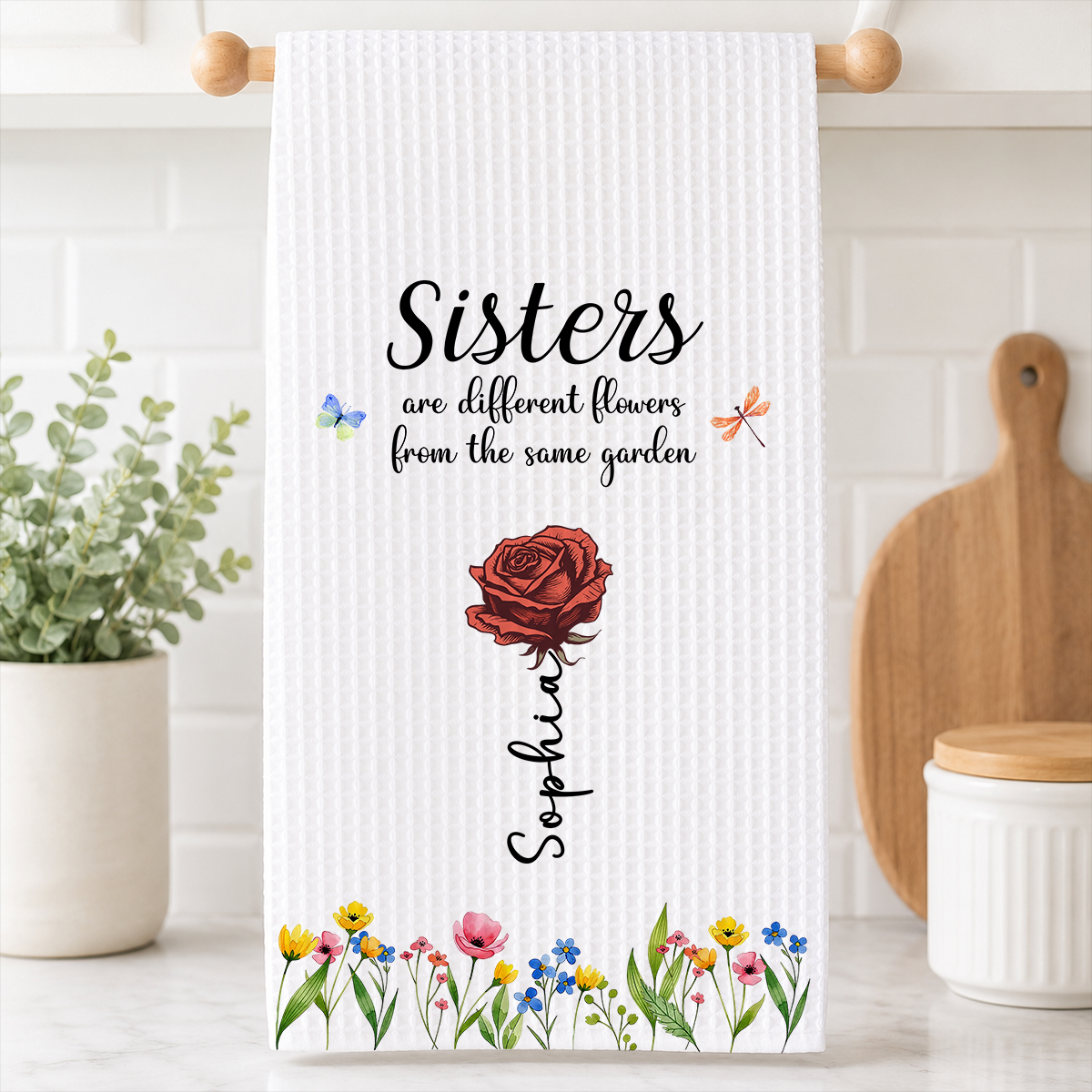 Sisters Are Different Flowers From The Same Garden - Personalized Name Waffle Weave Kitchen Towel, Housewarming Gift edba7df6-9ad5-4947-9d8b-5a9e7b429bbb-1-3-.png