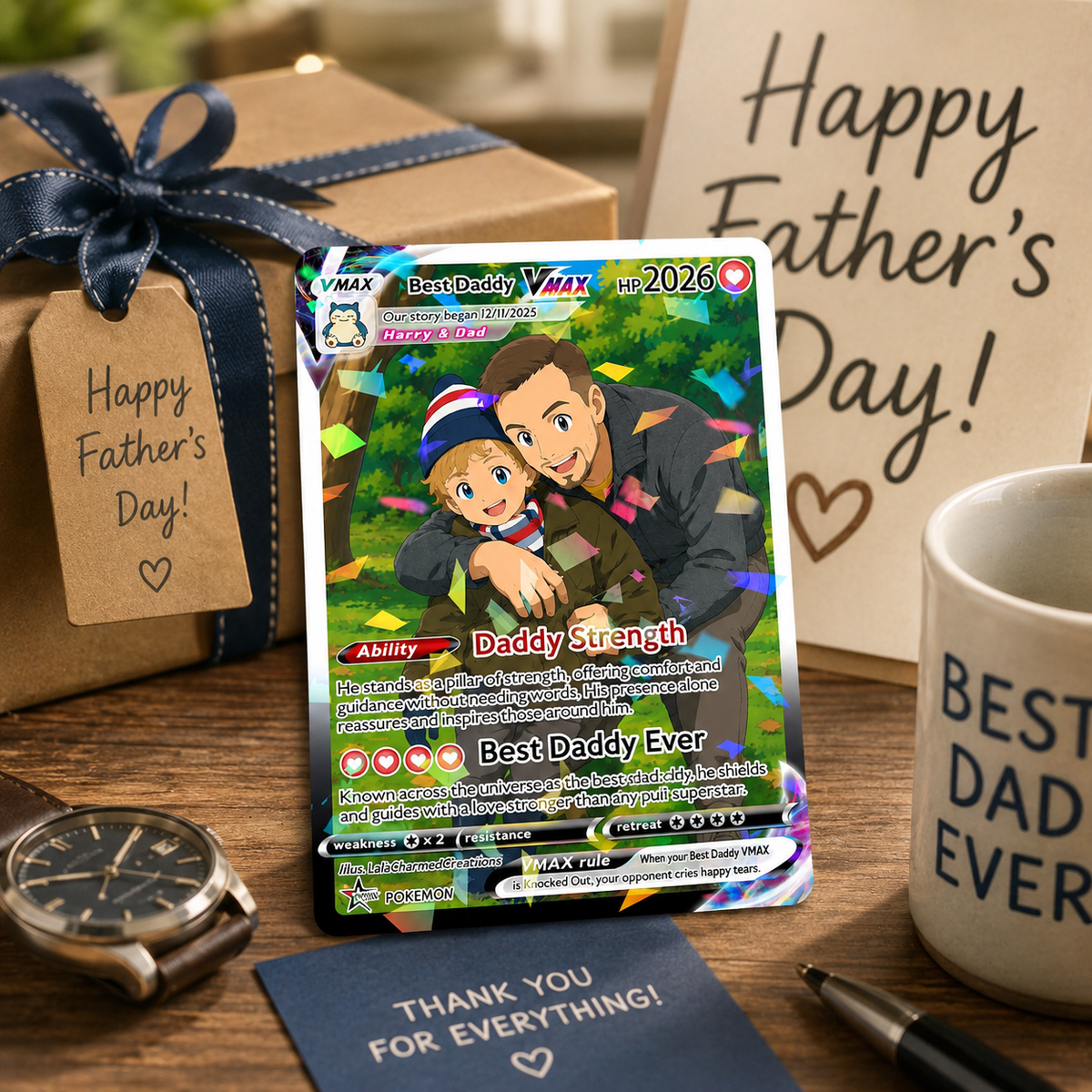 Custom Fathers Day Card, Gift For Dad, Personalized Poke Anniversary Card, Father's Day Gift, Custom Pokemon Card