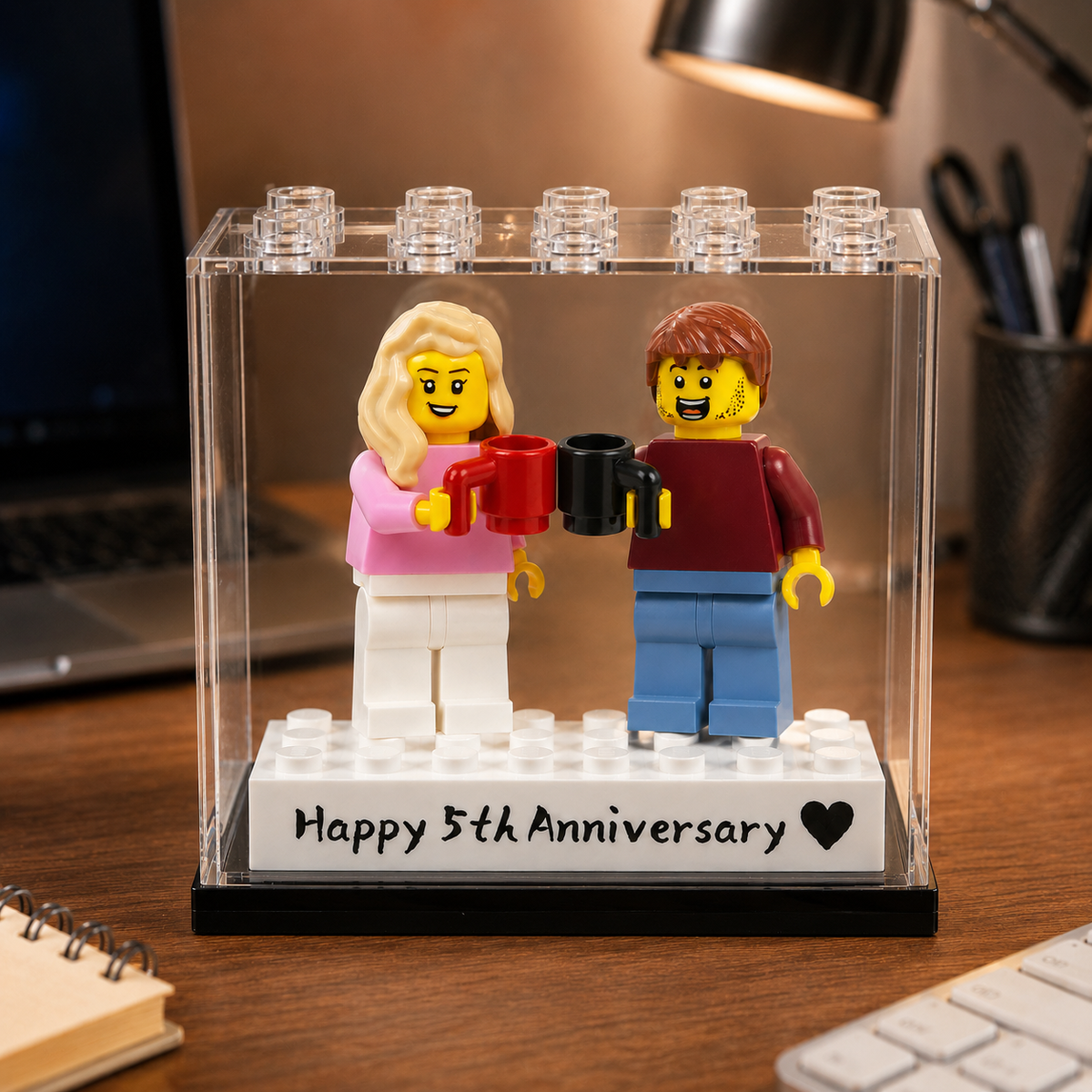 Personalized Minifigure Anniversary Gift, Custom Couple Figure with Names, Romantic Present