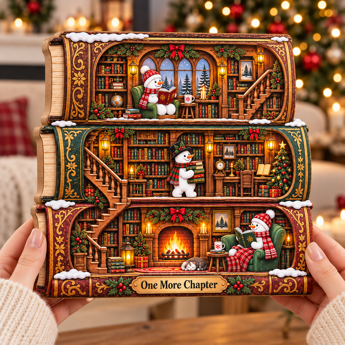 Snowman Stacked Books Wooden Block, Cozy Library Christmas Decor, One More Chapter Shelf Sign, Reading Lover Gift, Bookish Christmas Gift edc6df97-f6be-4f62-89fc-32bb2c4a7530-Flat-Christmas-Library-Book-Plaque-1.png