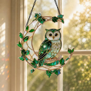 Owl Stained Glass Suncatcher, Moon Owl Window Hanging, Green Owl Decor, Forest Nature Gift, Owl Lover Gift, Celestial Decor, Gift for Mom edd46417-675c-479f-8b74-48d75dbd90af-ghghgh-1-.webp