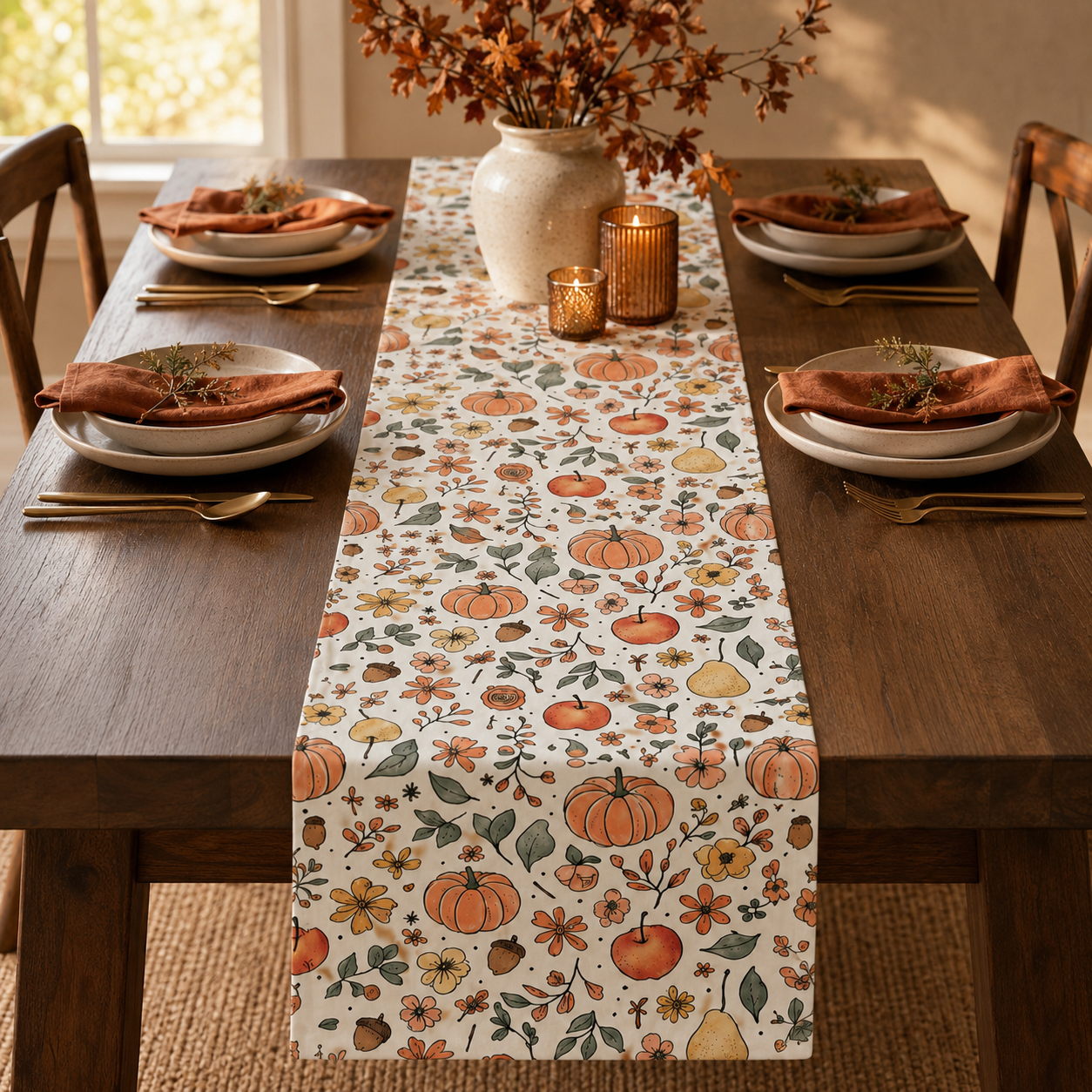 Harvest Pumpkin Floral Table Runner, Autumn Cottagecore Decor, Cotton Polyester Blend edec8b10-f81f-40c2-94ec-3931c1ca94d6-banner-1.png