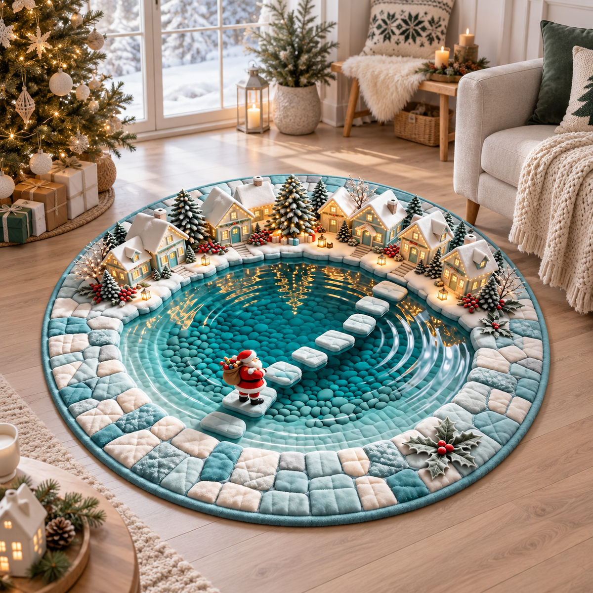 Santa Christmas Round Rug, 3D Winter Pond Rug, Snowy Christmas Village Carpet, Santa Stepping Stone Holiday Home Decor ee0c7ee8-29e5-4109-b509-29a7f14b0a20-caf9f1e2-4293-4657-83c0-7160f9595f29.png