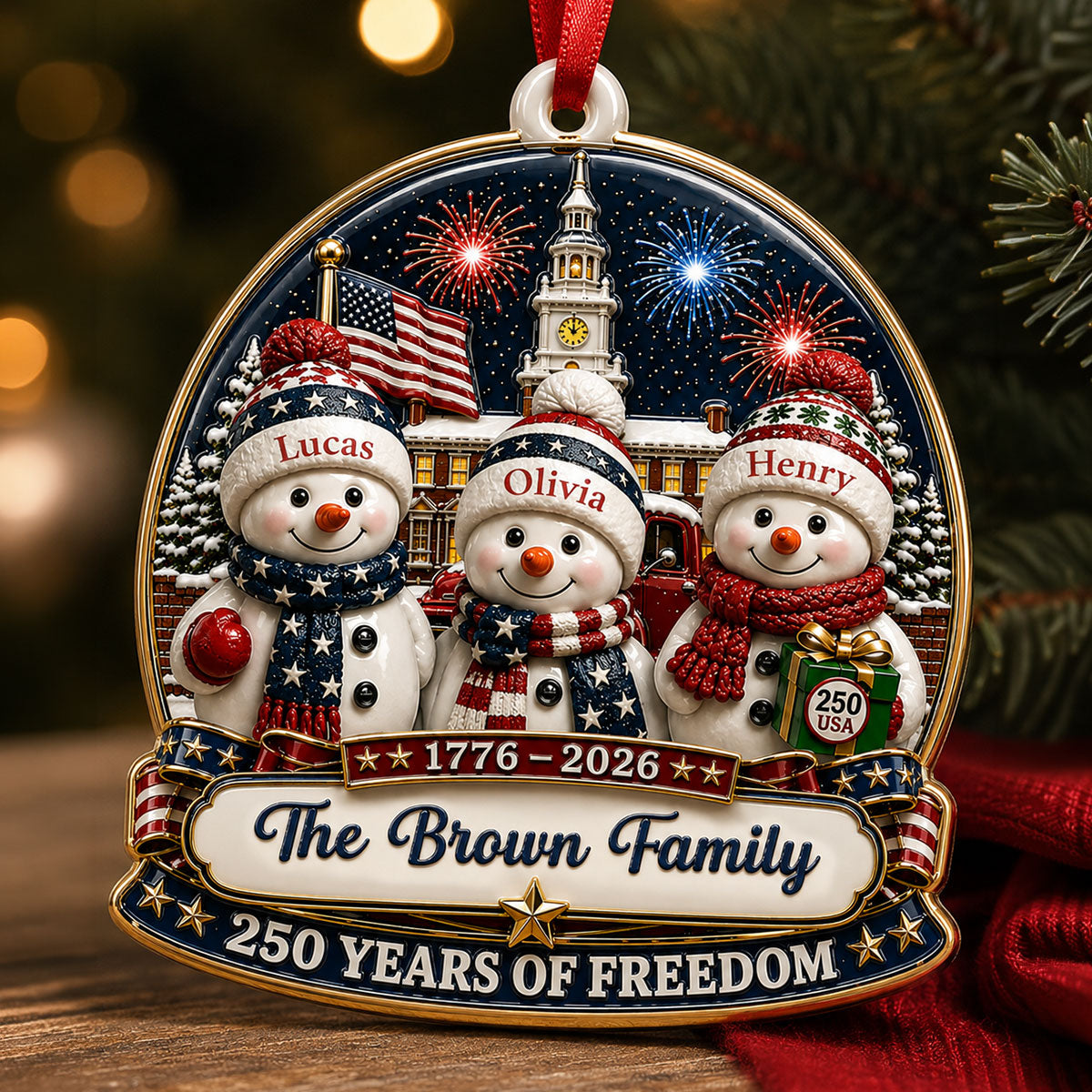 America 250 Snowman Family Christmas - Proud Family Ornament - Real 3D Raised Ornament ee415b32-205d-4a31-af62-714bcf2f609c-4-7-.jpg