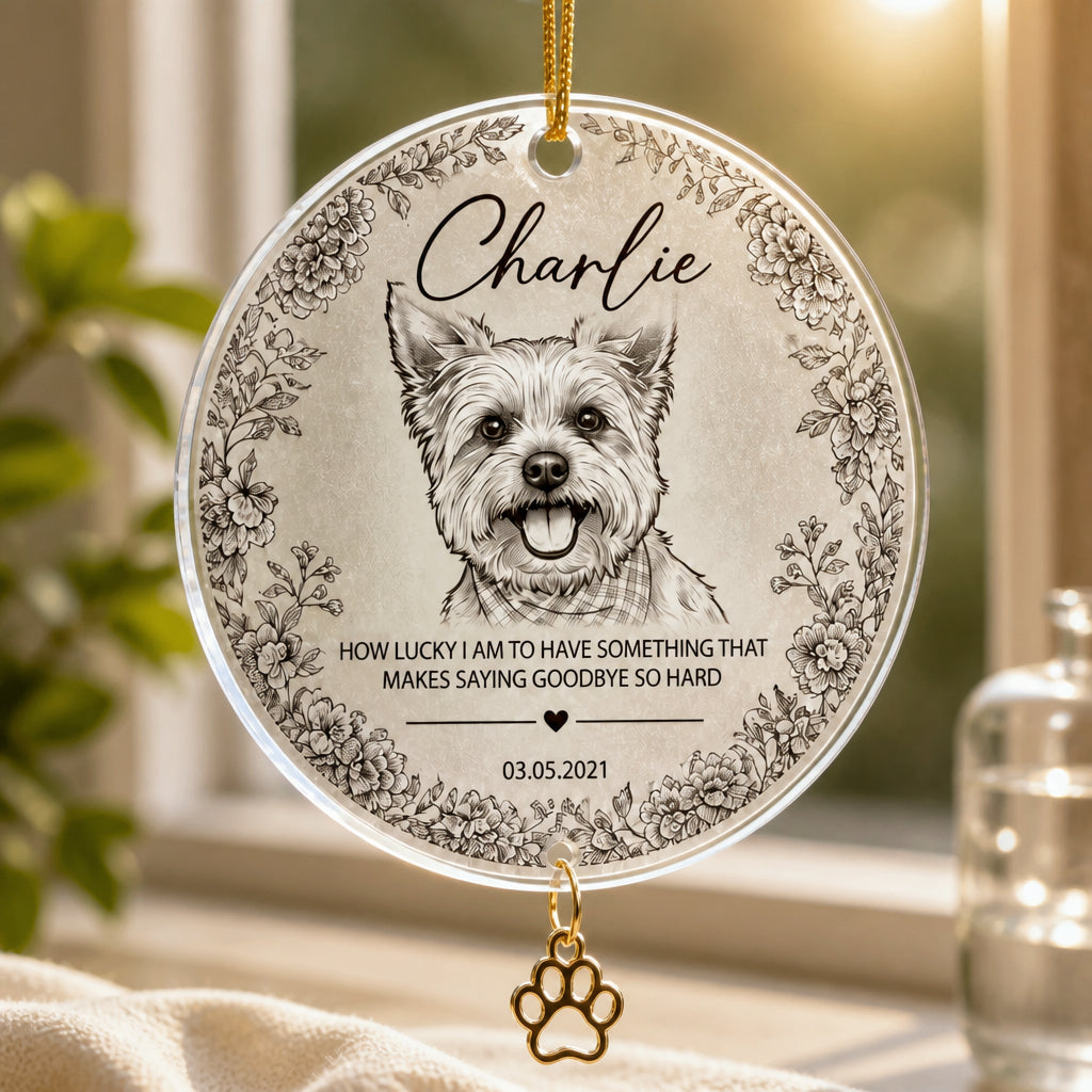 Custom Pet Memorial Botanical Portrait Ornament - Personalized 1 Layered Suncatcher with Charm ee6d5261-c133-4e54-973e-56e65a723531.jpg