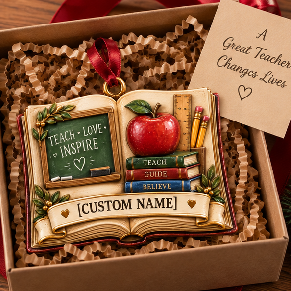Personalized Teacher Open Book Christmas Ornament - Custom Name Teach Love Inspire Tree Decor ee83e8bd-6198-4ec2-8b3d-5126e6647c07-teacher_ornament_mockup_2_gift_box.png