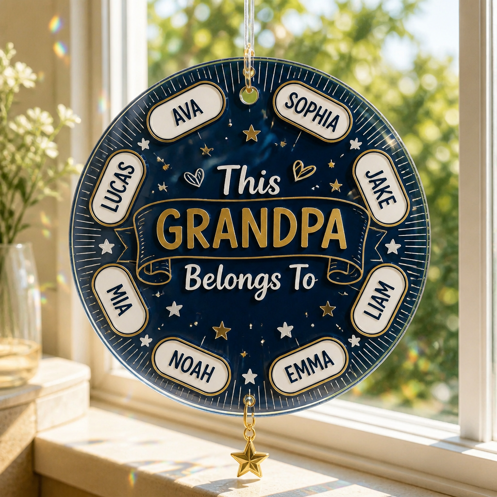 Grandpa Belongs To — AOP Polo with Grandkids’ Names - Personalized 1 Layered Suncatcher with Charm ee981d54-0e3f-4170-b6f4-144f14d05da8.png