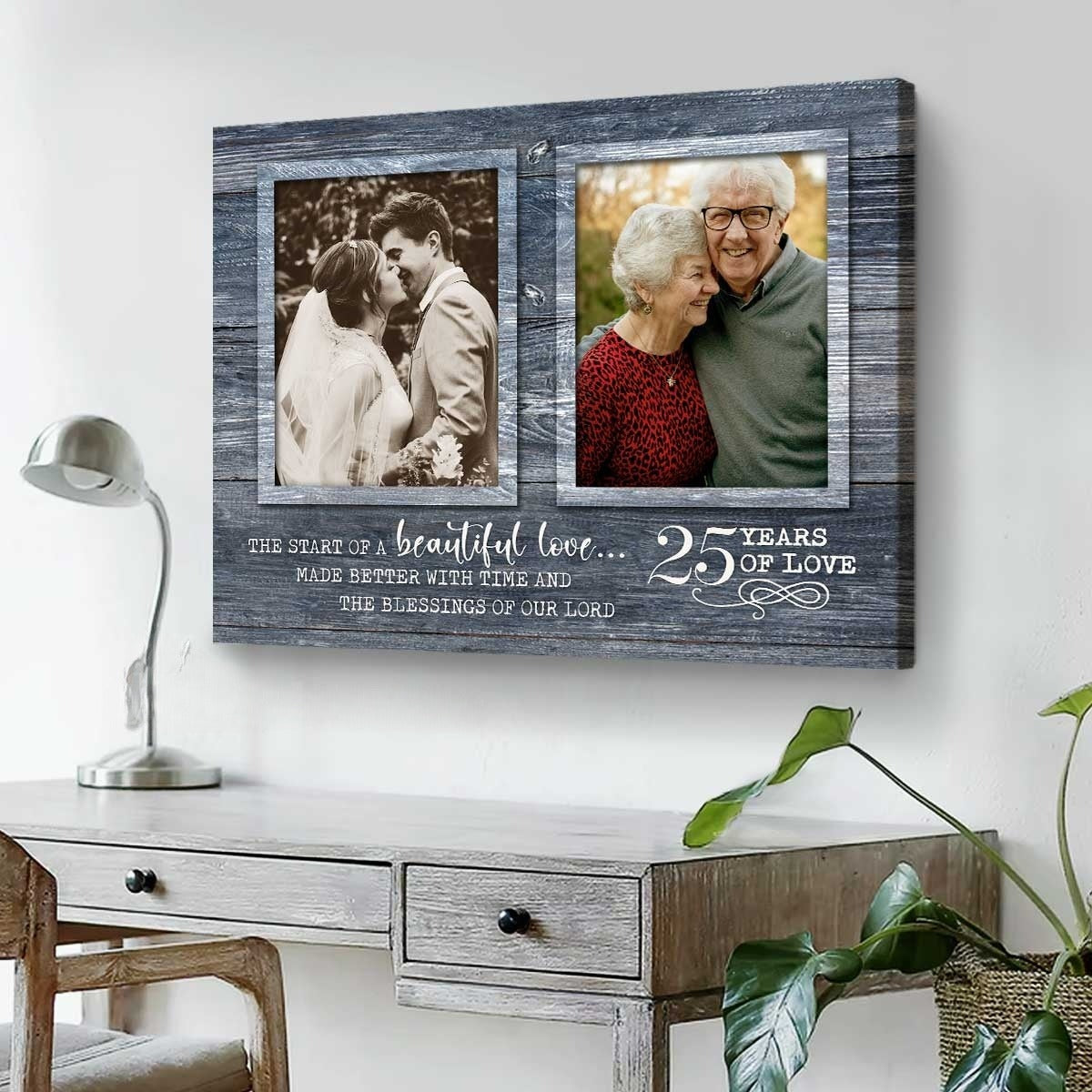 Personalized Canvas Anniversary Gift For Parents, Anniversary Gift For Parents 50th, 40th, 25th, Then And Now Picture Frame