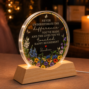Retirement Wave Night Light Personalized Floral Retirement Window Decor, Colleague Retirement Keepsake, Retired Coworker