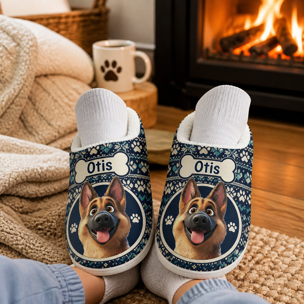 Cozy Pup Name Slippers – German Shepherd Cartoon on Fair Isle - Personalized Fleece Slipper eedeecb9-814b-4343-b446-82b57af6625c.jpg