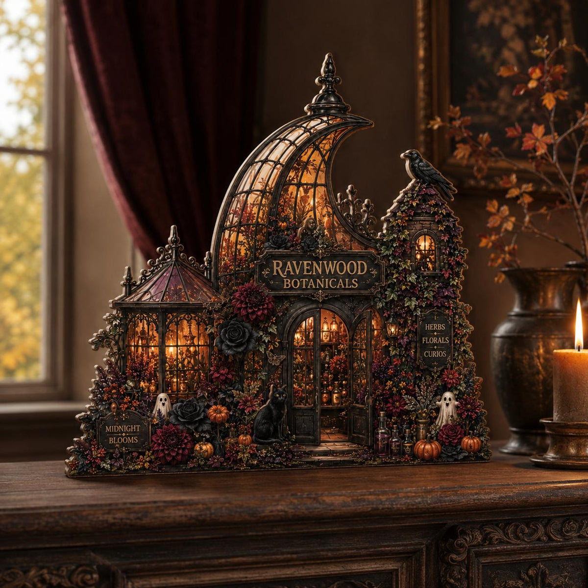Halloween Botanicals Wooden Block, Gothic Halloween Flower Shop Decor, Witchy Greenhouse Shelf Sitter, Spooky Tabletop Gift for Home ef0a1ed6-4bb4-43e1-aebf-df0ec44b1c1c-3.jpg