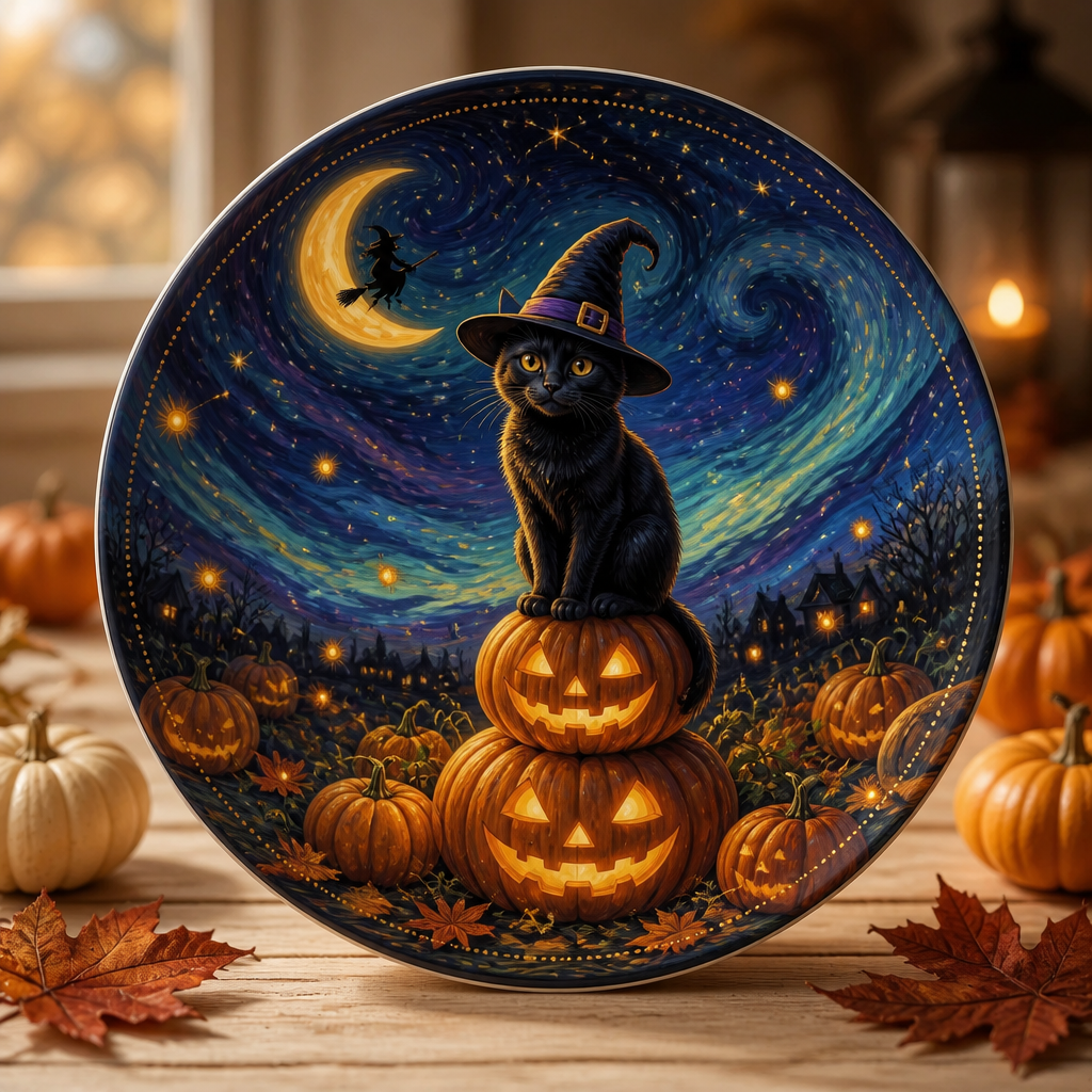 Whimsical Halloween Night Cat Ceramic Plate - Personalized Ceramic Plate ef1c4f13-5229-4b9d-8ce0-965a22dec9f7.png