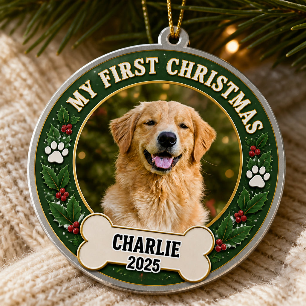 My First Christmas Pet Photo Ornament — Bone Tag Edition - Personalized Aluminum Ornament ef2afd0a-48f7-4e99-9a84-798e754194f6.jpg