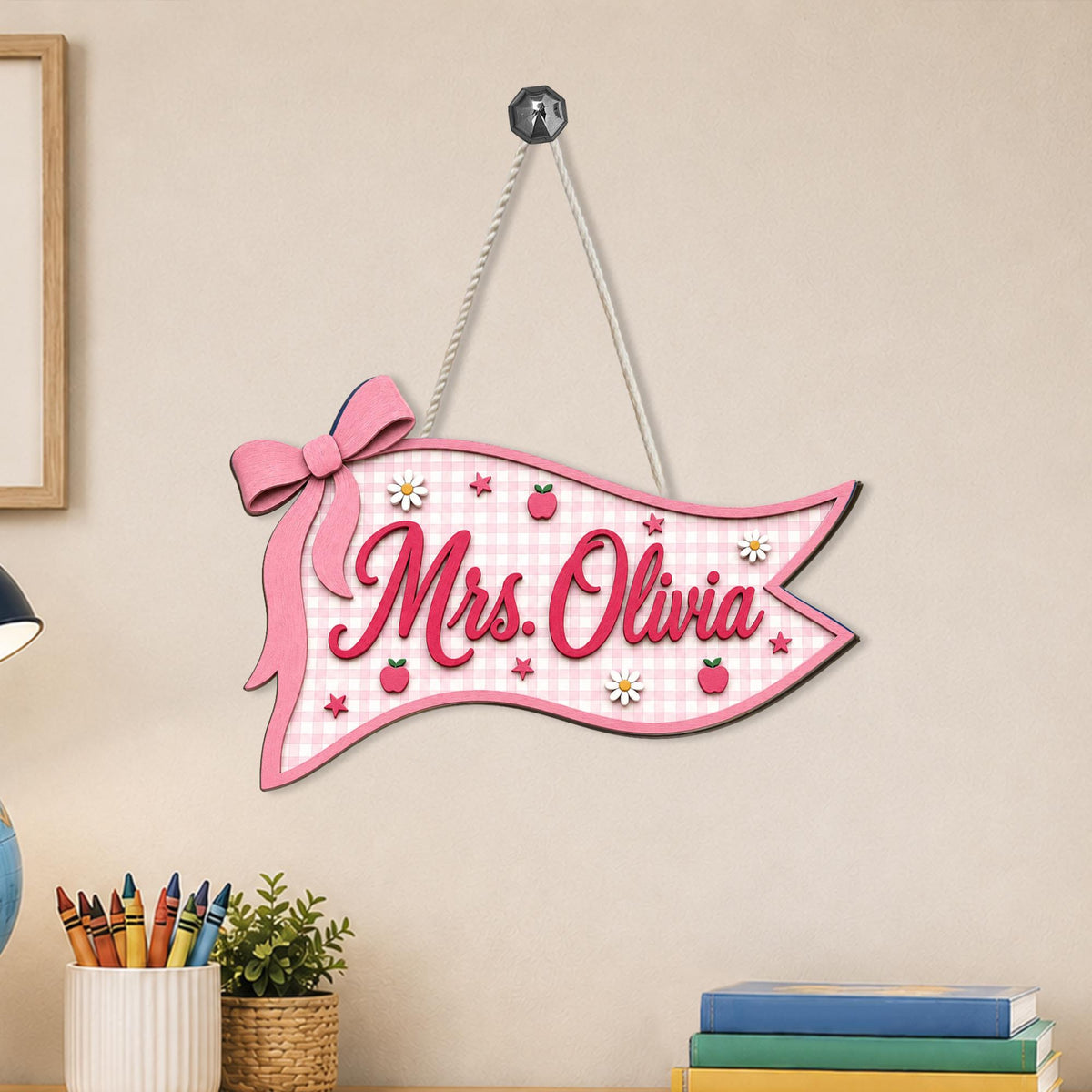 Personalized Teacher Pennant Sign, Custom Classroom Door Hanger, Bow Flag Name Sign, 3D Wooden Teacher Decor Gift ef2c3a85-c1a1-4dd3-953b-ecbdfddec8a2-4.jpg