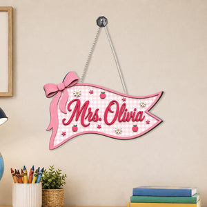 Personalized Teacher Pennant Sign, Custom Classroom Door Hanger, Bow Flag Name Sign, 3D Wooden Teacher Decor Gift ef2c3a85-c1a1-4dd3-953b-ecbdfddec8a2-4.jpg
