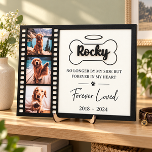 Personalized Dog Memorial Photo Frame, Custom Filmstrip 3 Photo Collage with Name and Dates, Pet Loss Keepsake, Dog Sympathy Gift ef41b795-43e0-4bc3-9935-e8160d0f2179-Rocky-s-Forever-Loved-Memorial-Frame-1.png