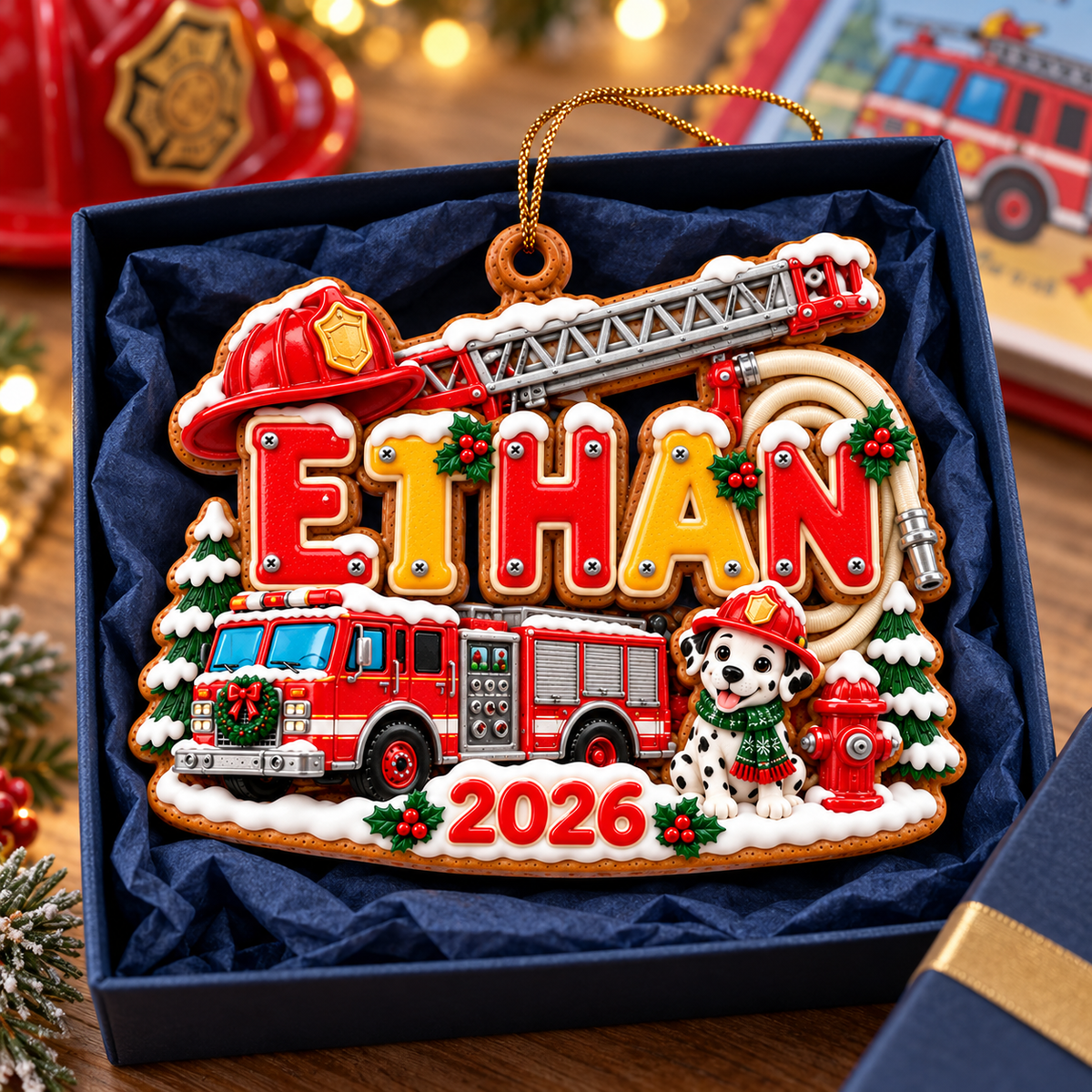 Personalized Fire Truck Christmas Ornament 2026 – Custom Name with Dalmatian and Firefighter Helmet, Little Firefighter Gift for Kids ef41bf2e-6c15-49ee-9270-d2b67c32429a-Ethan-s-firefighter-Christmas-ornament-2.png