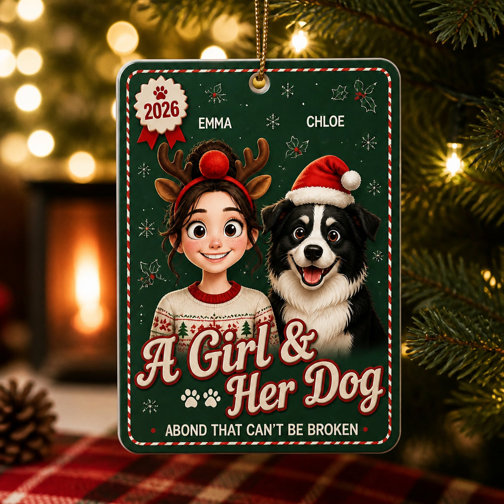A Girl & Her Dog — Custom Cartoon Portrait Aluminum Ornament - Personalized Aluminum Ornament ef56ad29-7d54-47d8-a21e-3f9e25047315.jpg