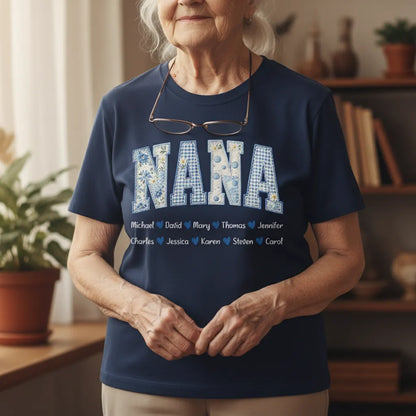 Mama Blue Toile Patchwork Floral - Personalized T-shirt