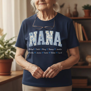 Mama Blue Toile Patchwork Floral - Personalized T-shirt