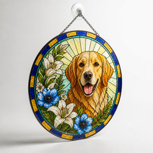 Custom Pet Stained-Glass Round Suncatcher – Floral Portrait - Personalized Suncatcher Stained Glass ef77d28d-01ce-4d51-b906-ba3494c814ca.jpg