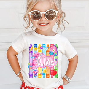 Custom Girls Back to School Shirt, Coquette School Top, Cute Pre K Kindergarten Shirt, First Day Of School Pennant, Kids Name Toddler Tee ef8d29cc-58d2-4190-83fa-f0ee1a98c53b-6.png