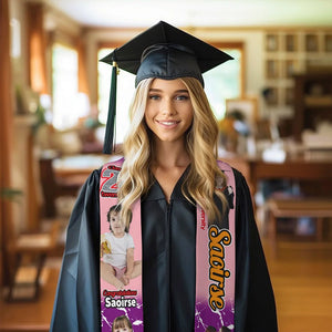 Personalised Multicolor Photo Graduation Stole with Text Class of 2025 Graduation Gift for Unisex Graduates