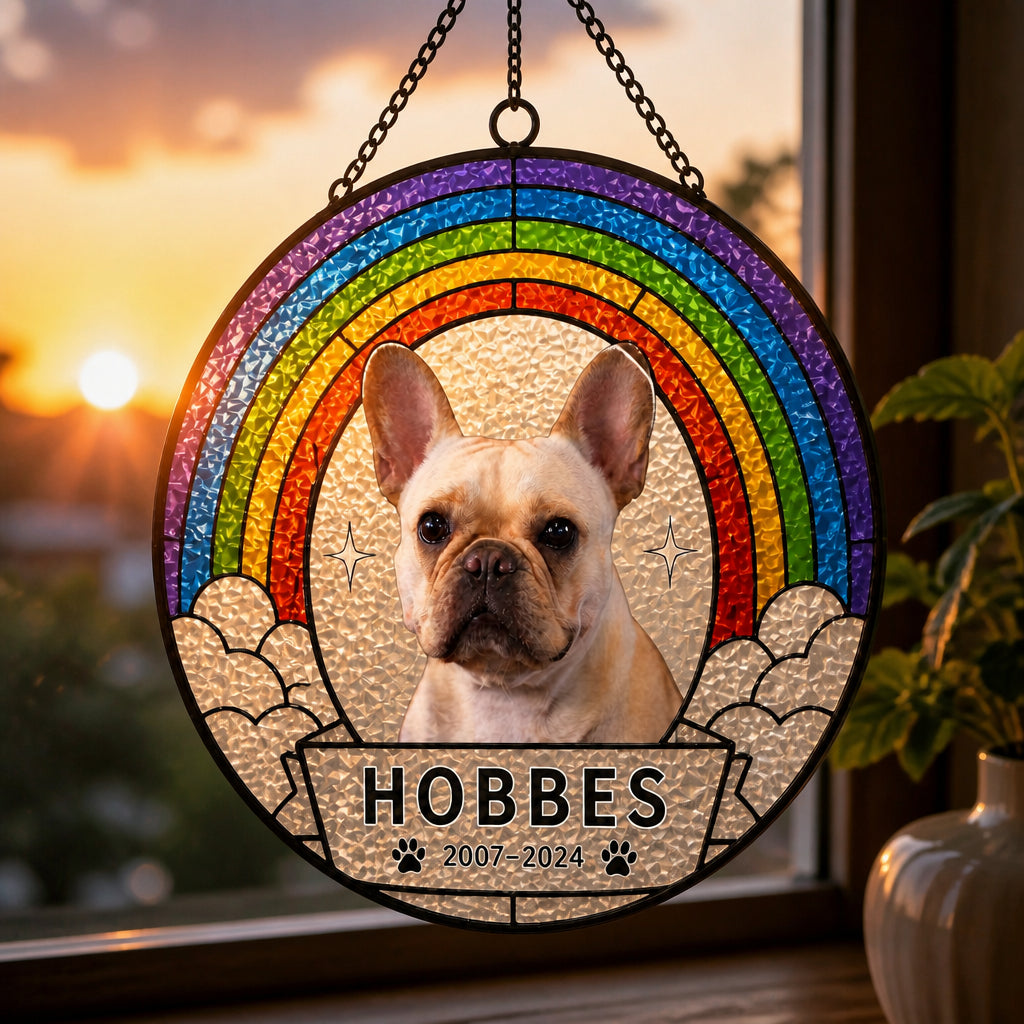 Rainbow Bridge Pet Memorial Suncatcher — Photo, Name & Years - Personalized Suncatcher Ornament efbd2401-fb57-48fb-9c28-997cb0c4eb78.jpg