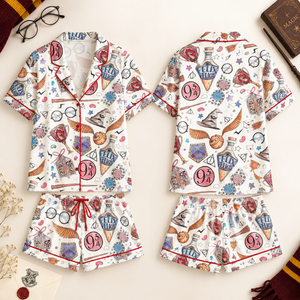 Women’s Wizard Academy Satin Pajama Set, Magic School Short Sleeve Sleepwear, Fantasy Wizard Nightwear, Cozy Pajamas Gift For Fans efd195d8-87aa-4a31-94f9-f5fe369581e3-qr1.png