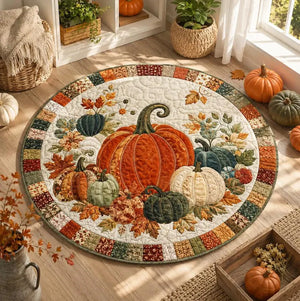 Pumpkin Fall Round Rug, Autumn Quilted Floor Decor, Harvest Area Rug, Thanksgiving Home Decor, Country Pumpkin Rug, Cozy Seasonal Accent efdd3cf3-202f-4061-af57-57dc3dcad2a7-hkjy.webp