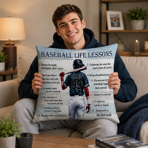 Baseball Life Lessons Custom Pillow - Personalized Motivational Sports Art for Players and Fans