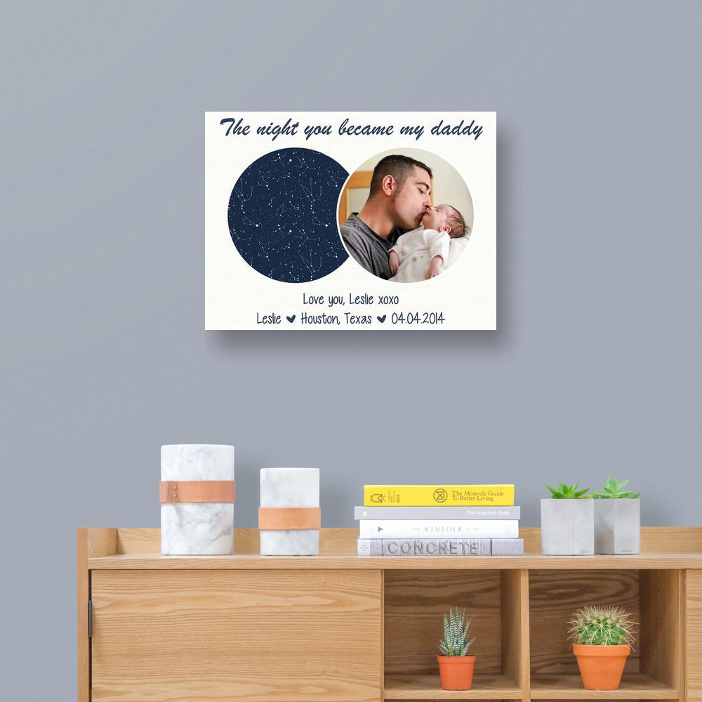 The Night You Became My Daddy Custom Star Map Photo Canvas Print, Father's Day Gift
