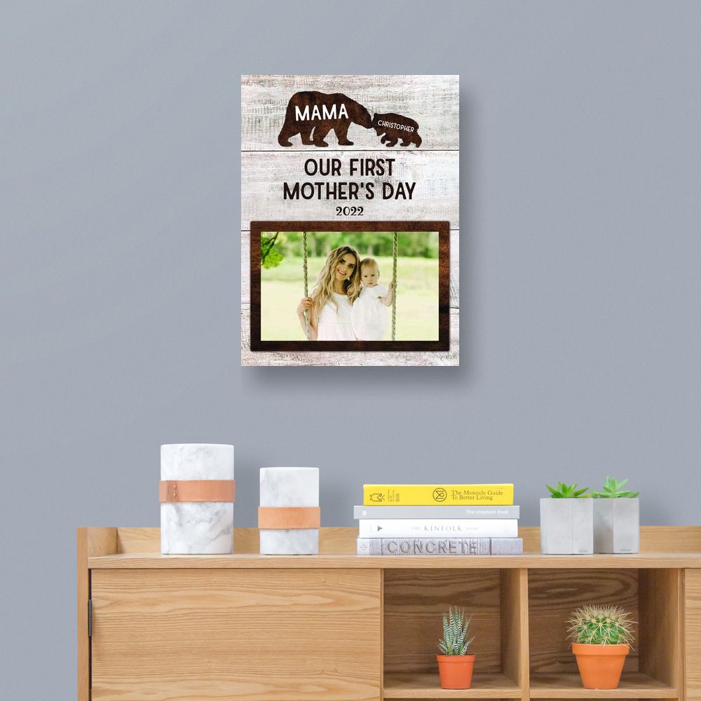 Mommy Baby First Mother's Day Gift Bear Photo Canvas Print, Mother Gift, New Mom To Be Gift