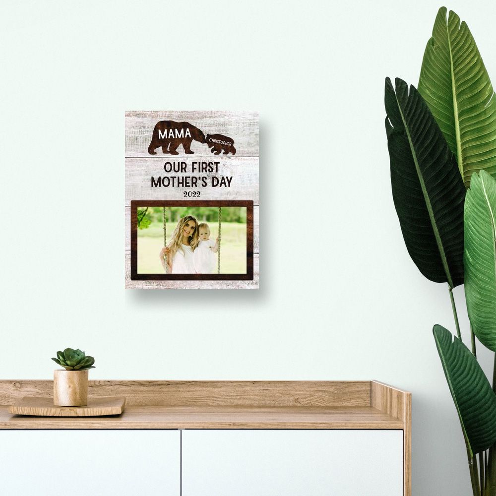 Mommy Baby First Mother's Day Gift Bear Photo Canvas Print, Mother Gift, New Mom To Be Gift
