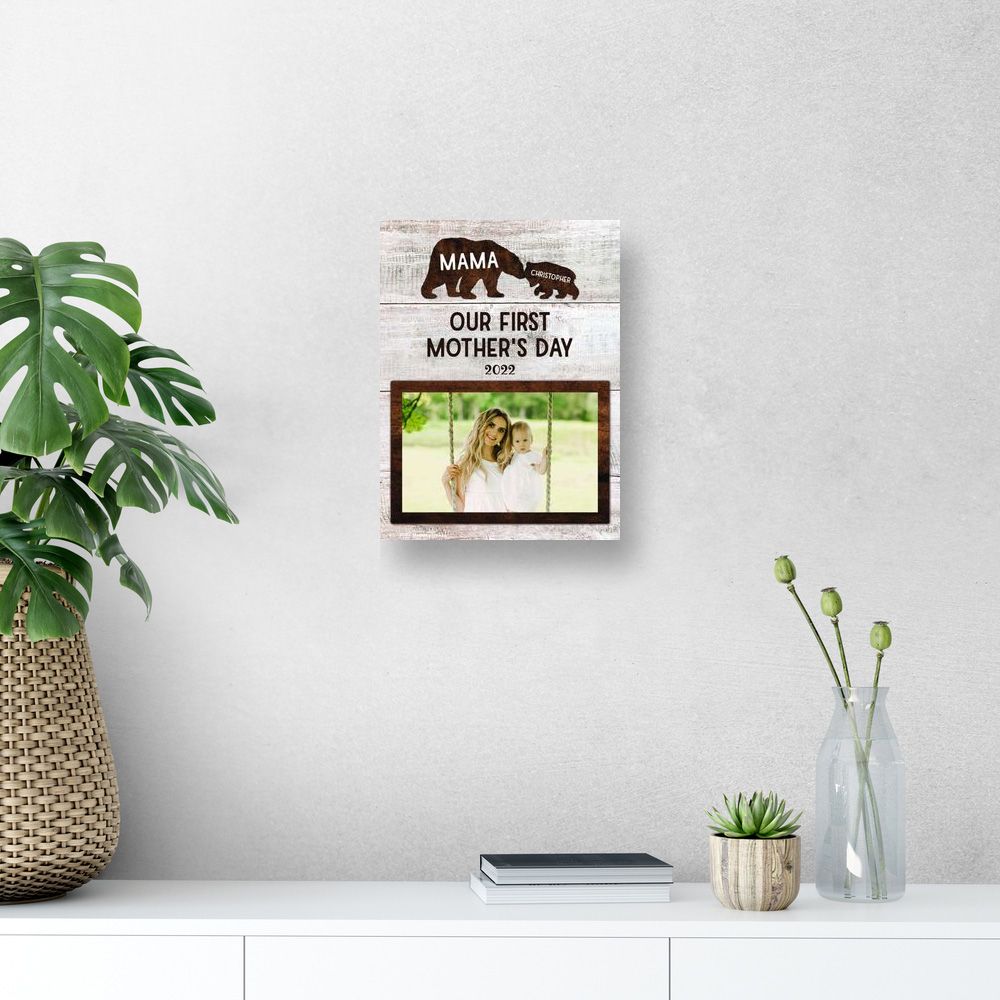 Mommy Baby First Mother's Day Gift Bear Photo Canvas Print, Mother Gift, New Mom To Be Gift