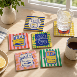 Colorful Sardine Can Ceramic Coasters, Retro Coastal Drink Coasters, Cute & Vibrant Design Coasters f020e089-56f2-4572-931e-fb976dc16ec4-1.png