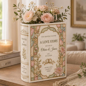 Personalized Ceramic Book Vase, Custom Couple Names and Wedding Date, Floral Stained Glass Style Anniversary Home Decor, Gift For Wedding f022ea3e-3676-4269-a3ff-fe54bdc6d5d7-n2.jpg