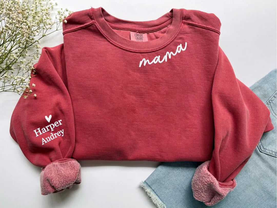 Personalized Embroidered Mama Shirt with Kids Name