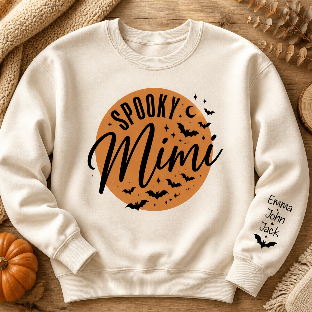 Spooky Mimi Halloween Grandma Sweatshirt – Personalized Kids’ Names Sleeve - Personalized 2 Side Printed Sweatshirt f05e902b-c3d9-4162-b07a-e801d197d047.png
