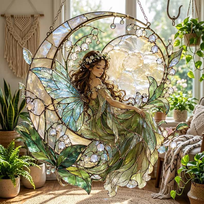 Enchanted Fairy Moon Suncatcher, Faux Stained Glass Lily Of The Valley Window Hanging, Magical Woodland Decor Gift f06c264d-6401-4c37-87a8-3e601231dc25-dfvg-4-.jpg