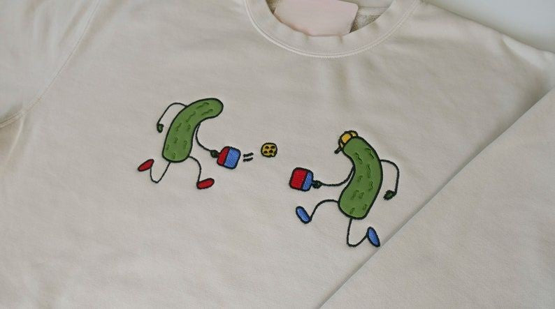 Pickles Playing Pickleball Appliqu T-Shirt