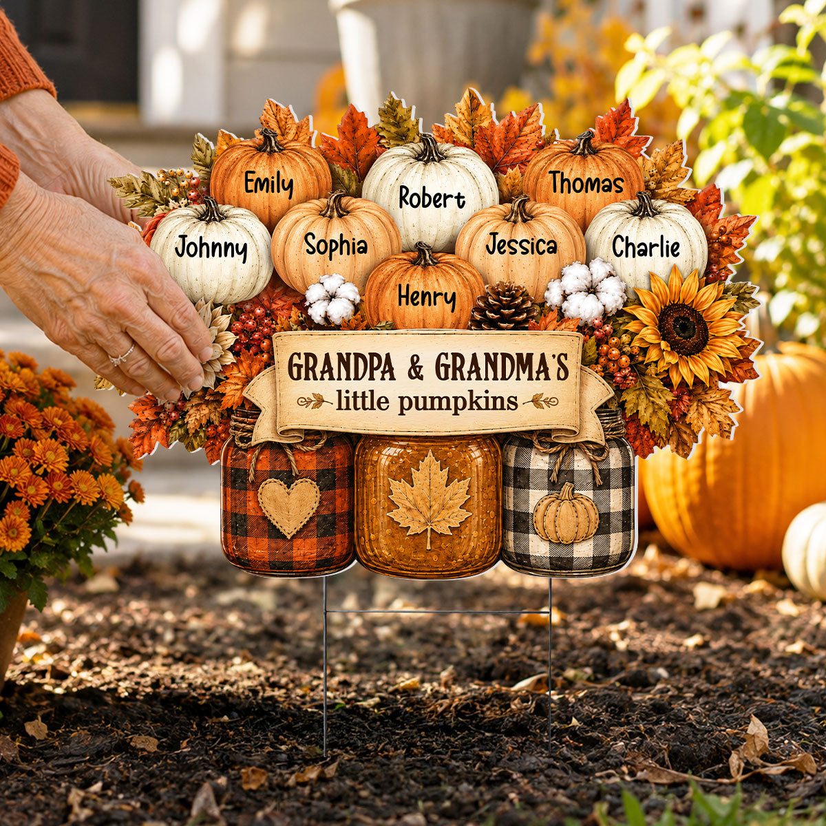Cozy Warm Fall Season Mason Jars Pumpkins - Personalized Yard Sign - Fall Decor For Grandparents f09b94d9-08f6-43b5-8ec3-340ab0d203a1-2.jpg
